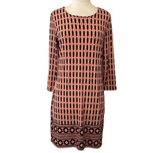 MICHAEL KORS Bold Geometric Print Coral Shift Dress Business Work wear Sz 4